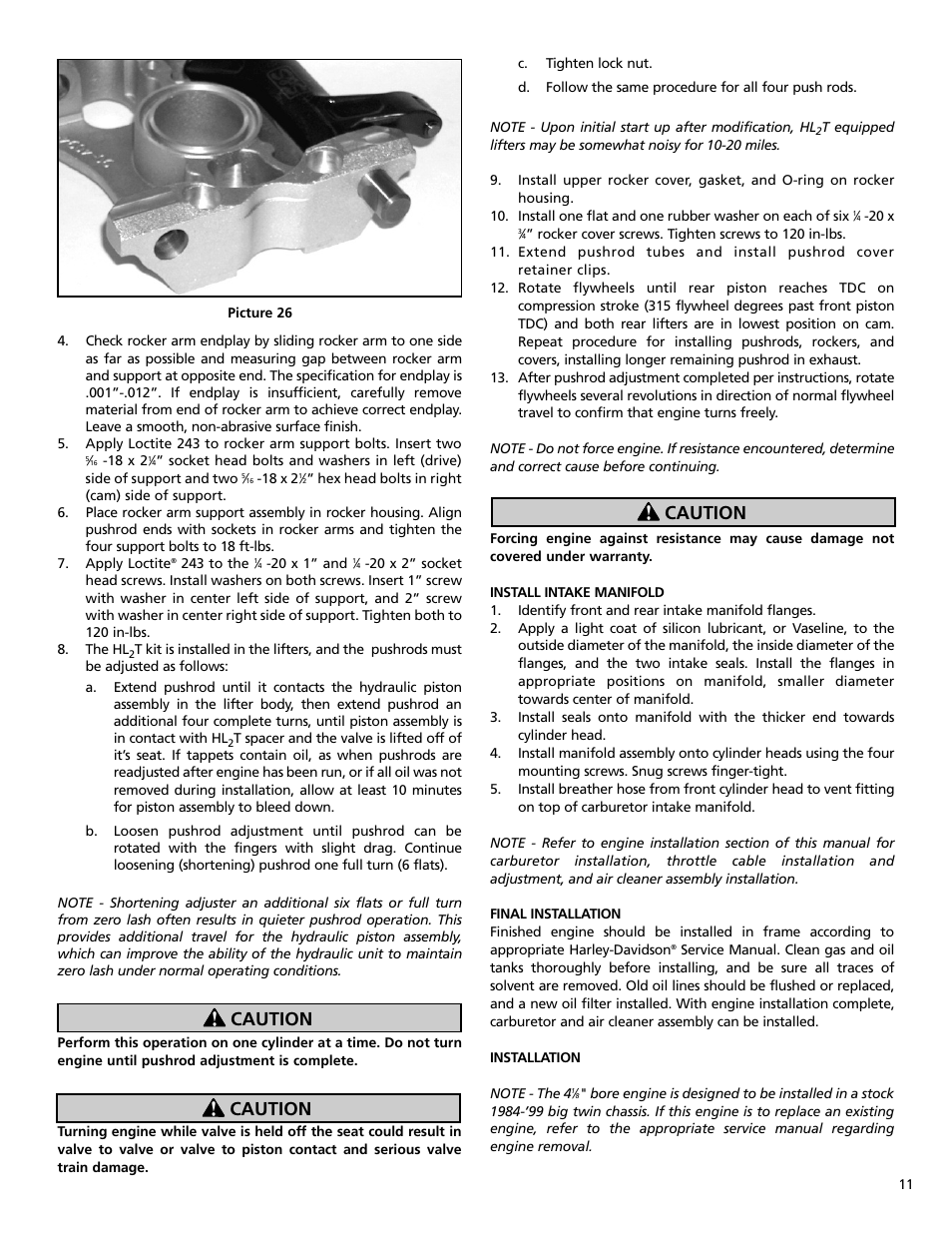 Caution | S&S Cycle Bore 4 1⁄8 V-Series Engines User Manual | Page 11 / 20