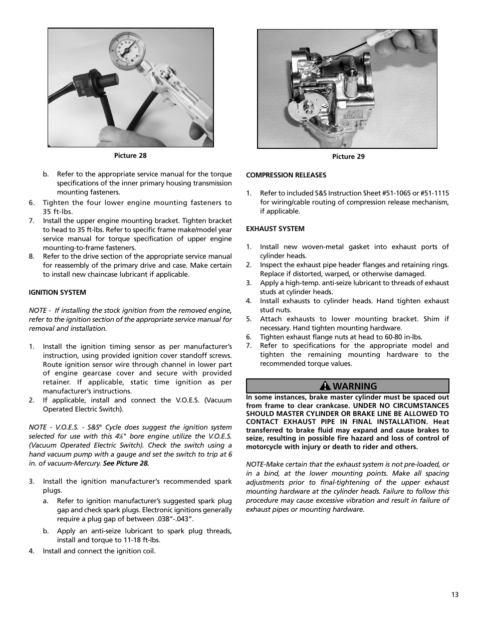 Warning | S&S Cycle Bore 4 1⁄8 V-Series Engines User Manual | Page 13 / 20