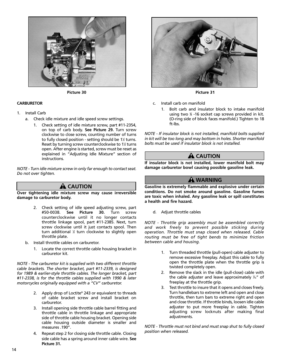 Caution, Caution warning | S&S Cycle Bore 4 1⁄8 V-Series Engines User Manual | Page 14 / 20