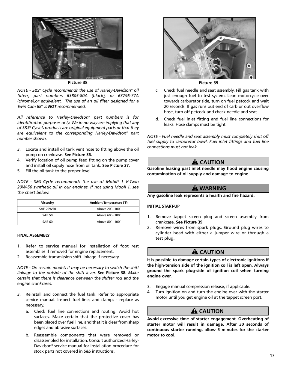 Caution warning caution caution | S&S Cycle Bore 4 1⁄8 V-Series Engines User Manual | Page 17 / 20