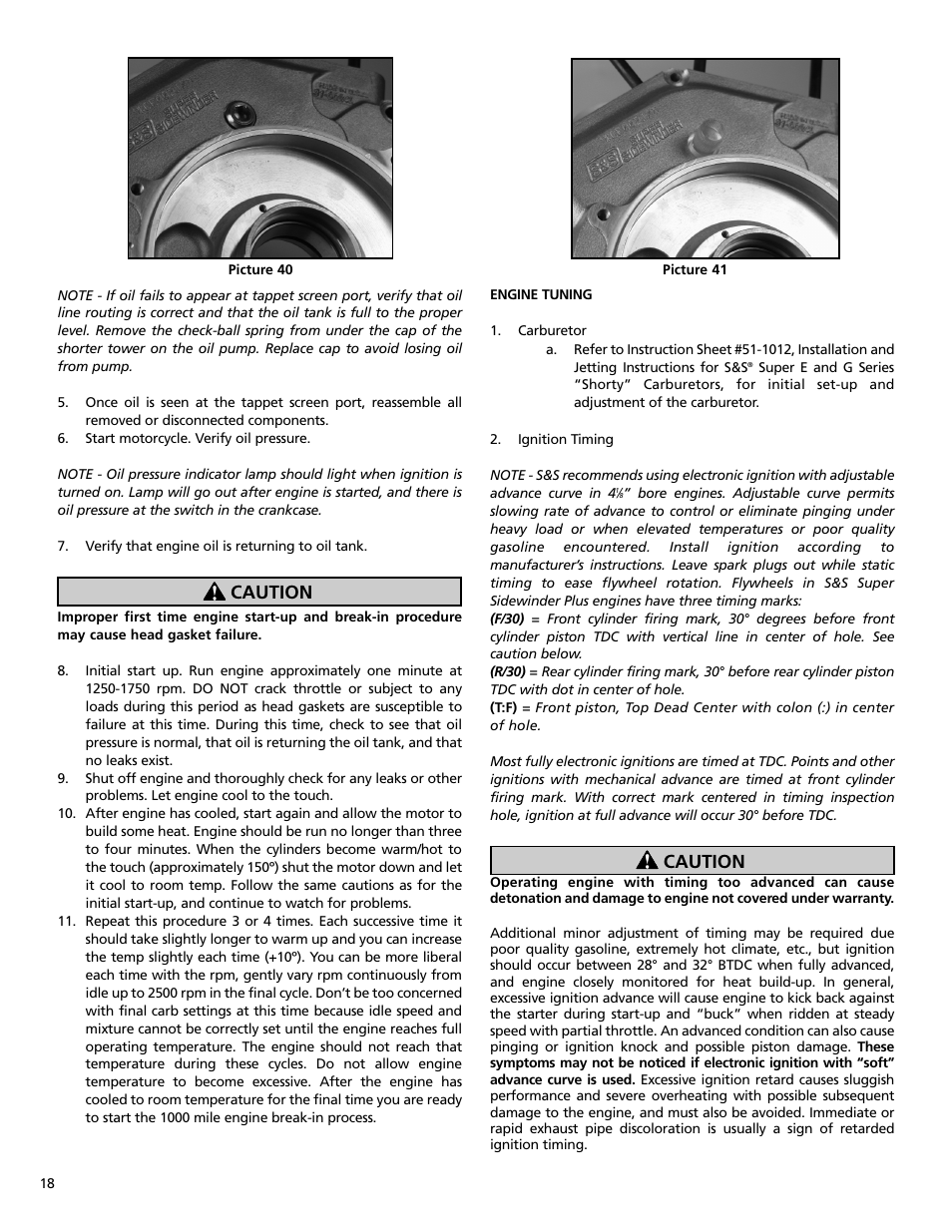 Caution | S&S Cycle Bore 4 1⁄8 V-Series Engines User Manual | Page 18 / 20