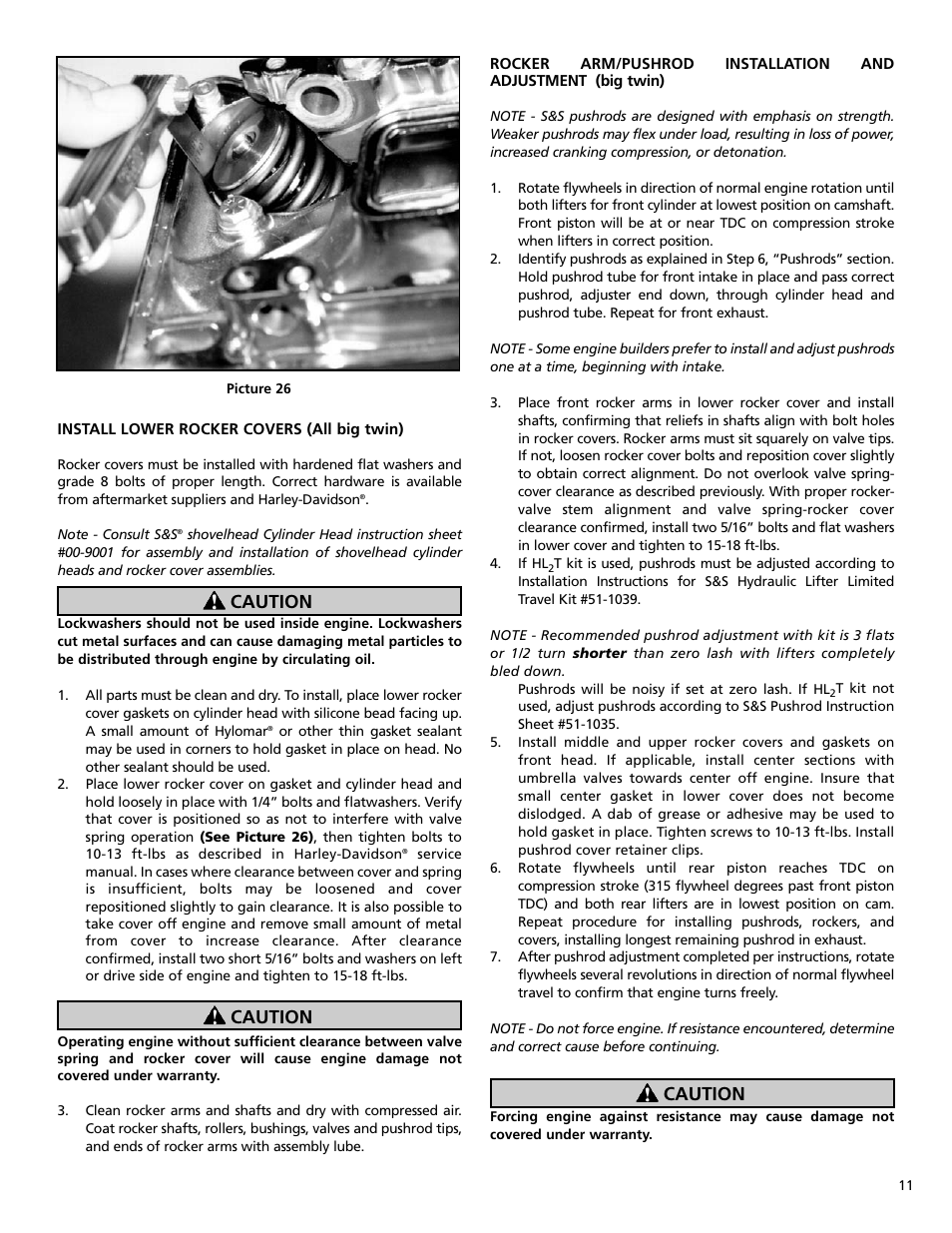 Caution | S&S Cycle Big Twin Engines with 3-1/2 and 3-5/8 Bore Crankcases and Special Application (SA) 4 Bore Crankcases User Manual | Page 11 / 16