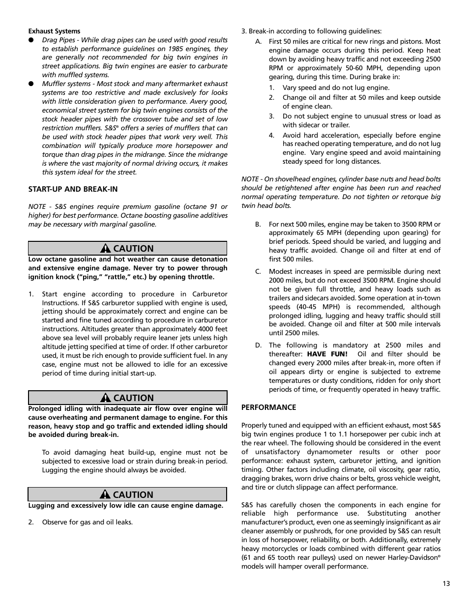 Caution | S&S Cycle Big Twin Engines with 3-1/2 and 3-5/8 Bore Crankcases and Special Application (SA) 4 Bore Crankcases User Manual | Page 13 / 16