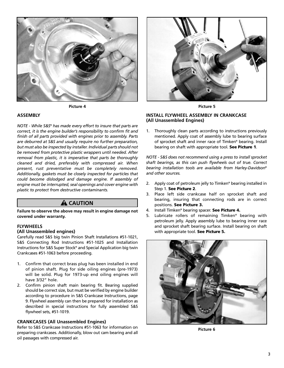 Caution | S&S Cycle Big Twin Engines with 3-1/2 and 3-5/8 Bore Crankcases and Special Application (SA) 4 Bore Crankcases User Manual | Page 3 / 16