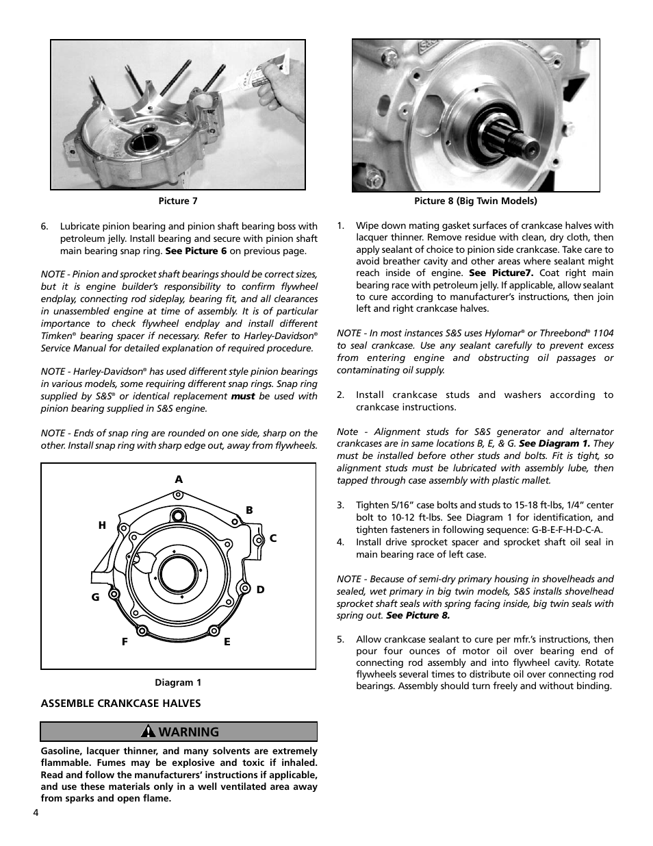 Warning | S&S Cycle Big Twin Engines with 3-1/2 and 3-5/8 Bore Crankcases and Special Application (SA) 4 Bore Crankcases User Manual | Page 4 / 16