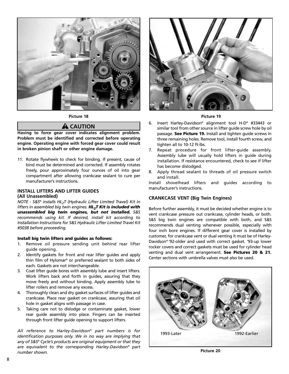 Caution | S&S Cycle Big Twin Engines with 3-1/2 and 3-5/8 Bore Crankcases and Special Application (SA) 4 Bore Crankcases User Manual | Page 8 / 16