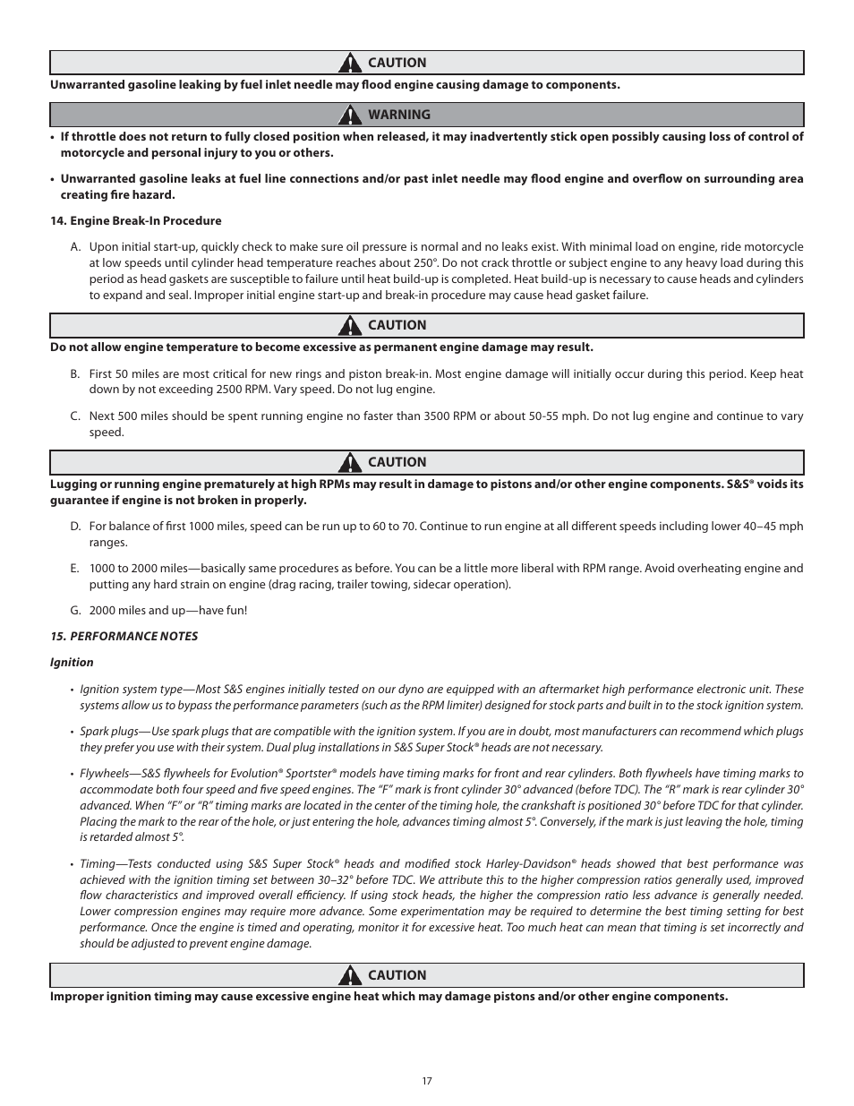 S&S Cycle Sidewinder 3 5⁄8 Big Bore Cylinders for Harley-Davidson Sportster Models—1986–2003 User Manual | Page 17 / 20