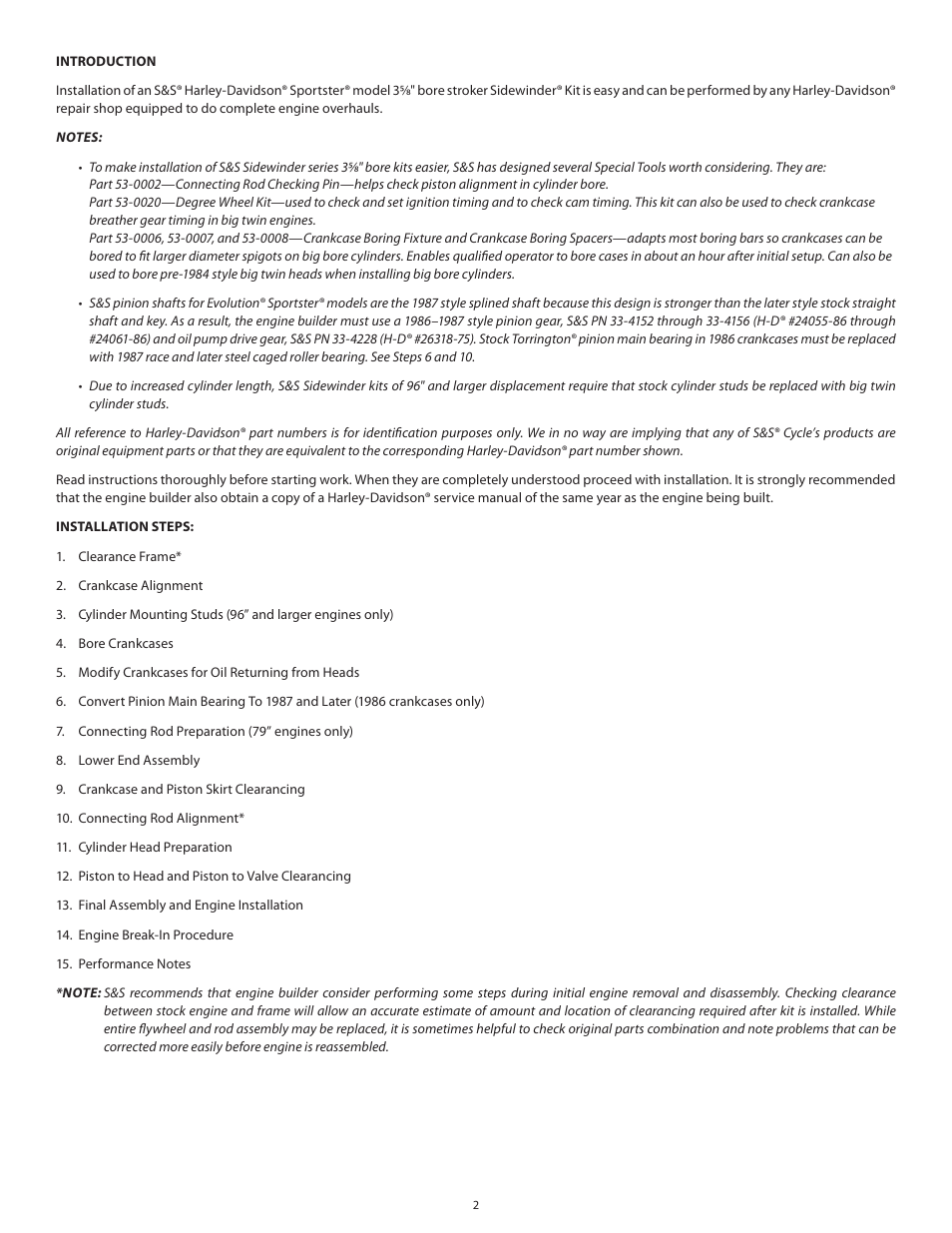 S&S Cycle Sidewinder 3 5⁄8 Big Bore Cylinders for Harley-Davidson Sportster Models—1986–2003 User Manual | Page 2 / 20