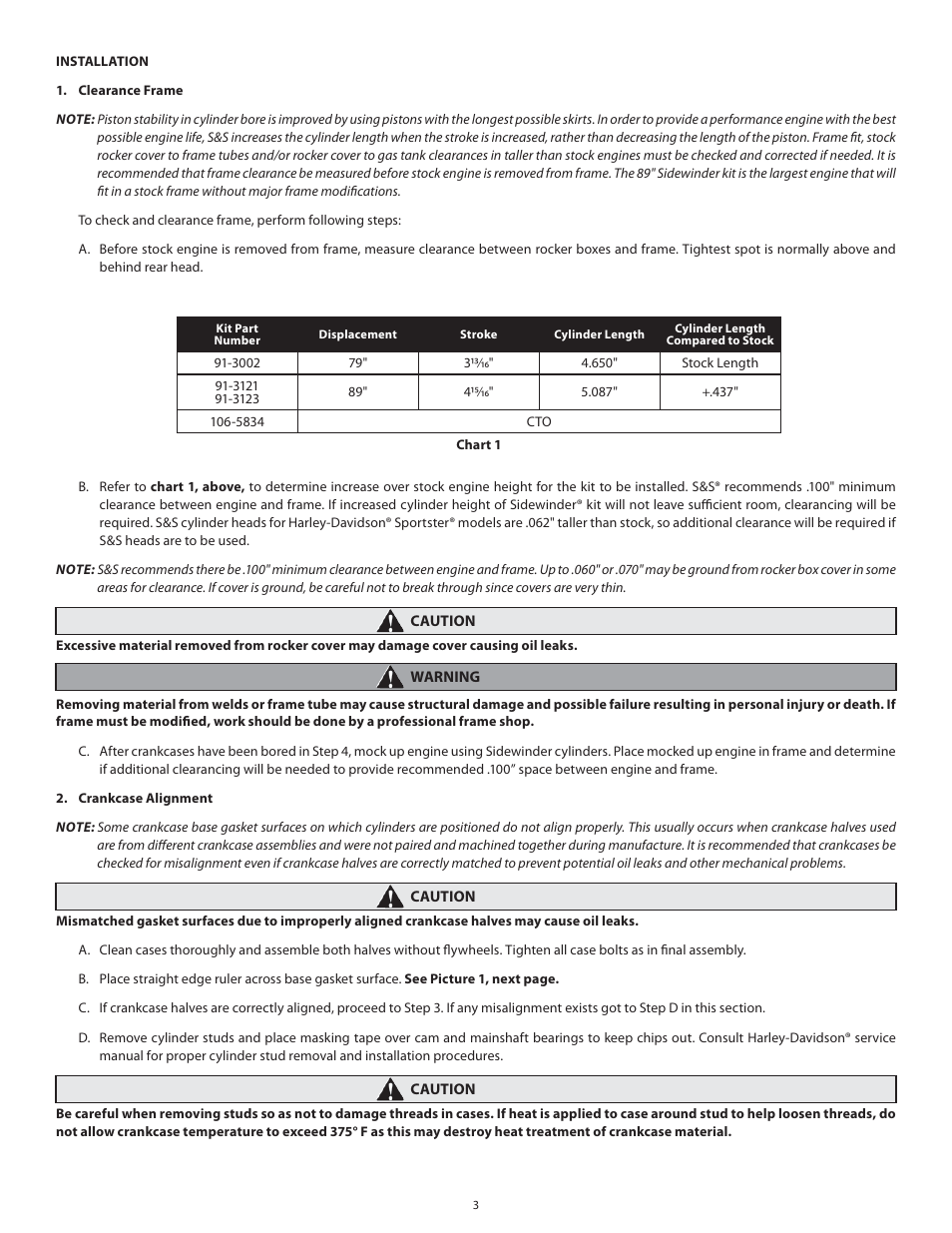 S&S Cycle Sidewinder 3 5⁄8 Big Bore Cylinders for Harley-Davidson Sportster Models—1986–2003 User Manual | Page 3 / 20