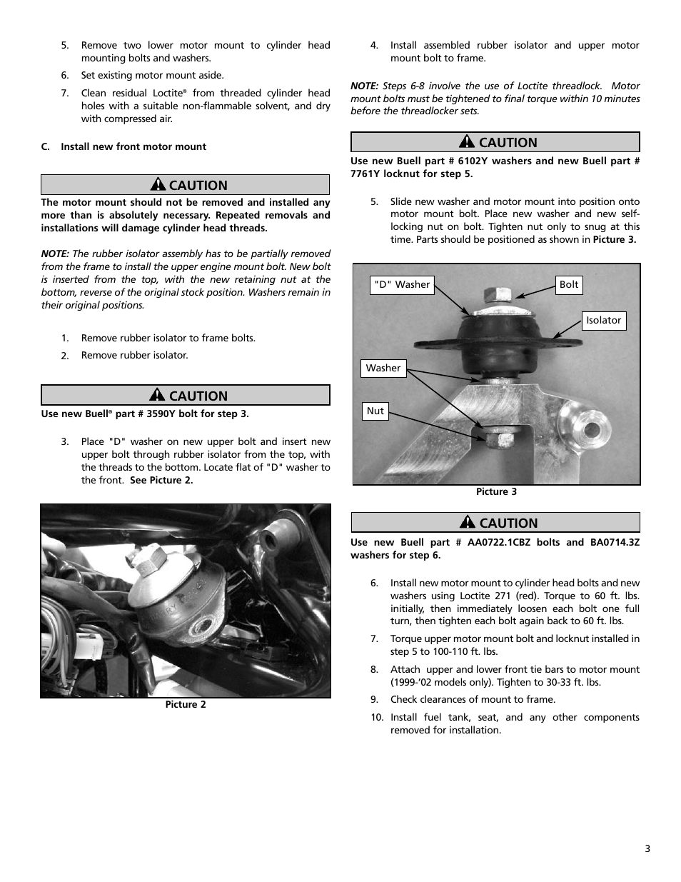 Caution | S&S Cycle Motor Mounts for Buell Motorcycles User Manual | Page 3 / 4