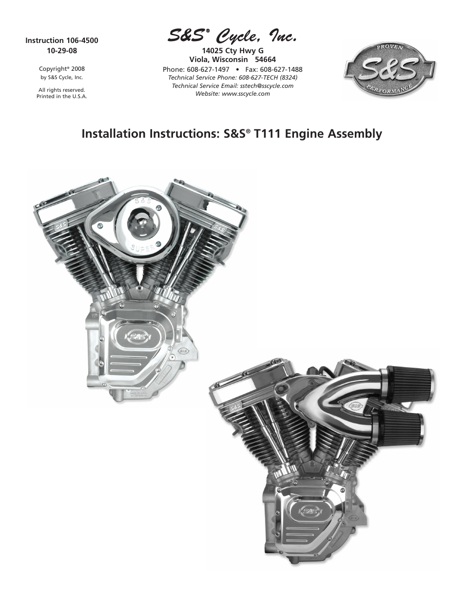 S&S Cycle T111 Engine Assembly User Manual | 16 pages