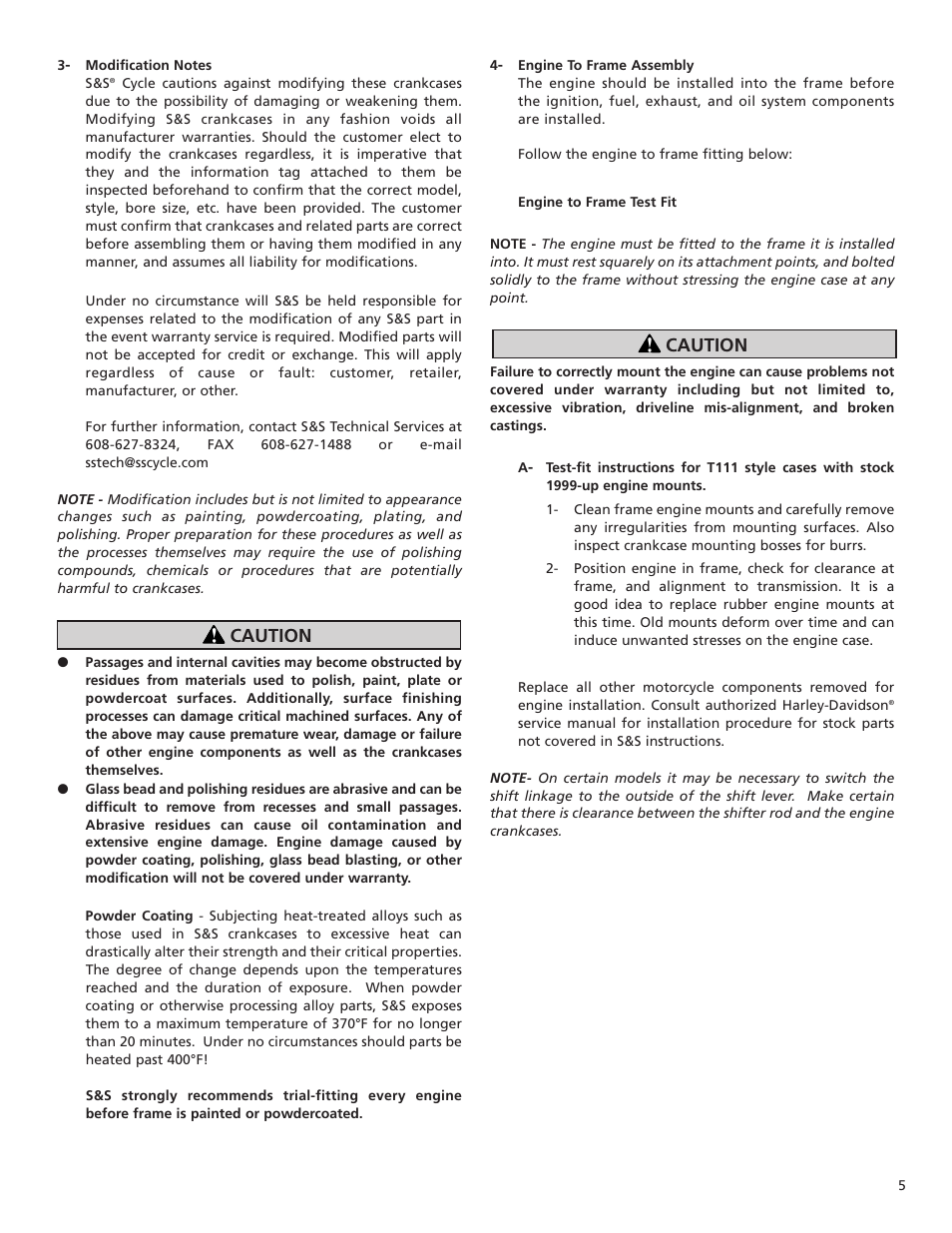 Caution | S&S Cycle T111 Engine Assembly User Manual | Page 5 / 16