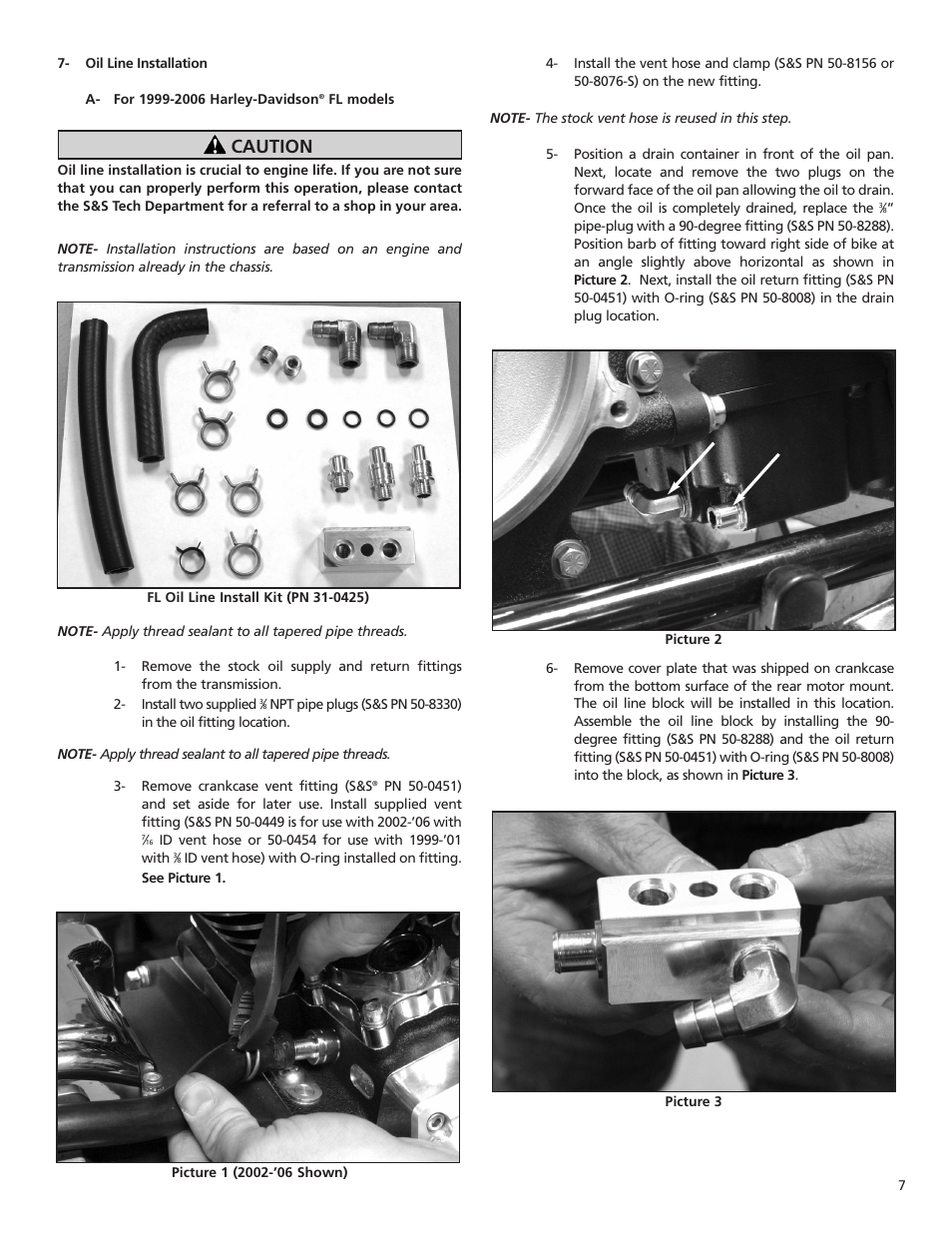 Caution | S&S Cycle T111 Engine Assembly User Manual | Page 7 / 16