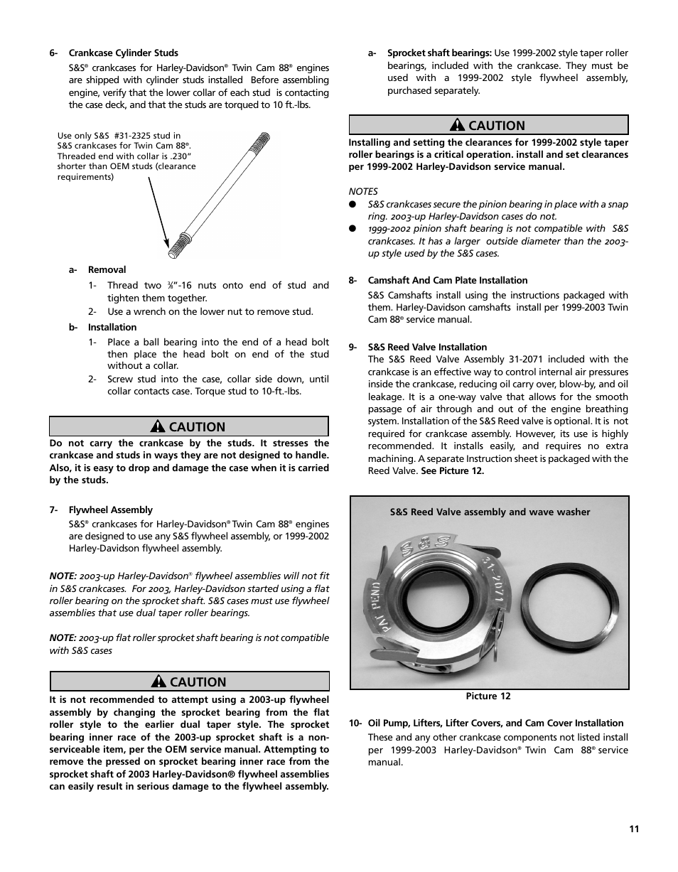 Caution | S&S Cycle Crankcase for Harley-Davidson Twin Cam 88 Engines User Manual | Page 11 / 12