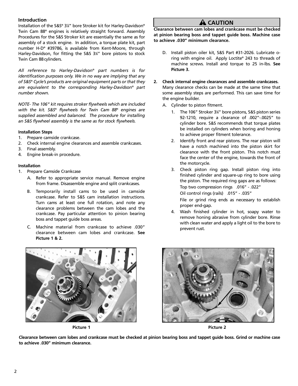 Caution | S&S Cycle Stroker Kits 106 for Harley-Davidson Twin Cam 88 Engines User Manual | Page 2 / 8