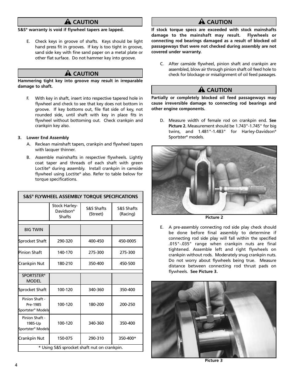 Caution | S&S Cycle General Flywheel User Manual | Page 4 / 8