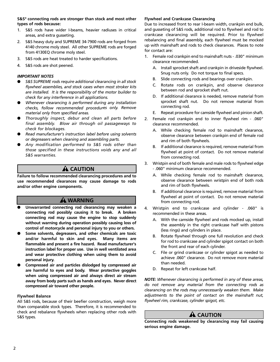 Caution warning caution | S&S Cycle Connecting Rods User Manual | Page 2 / 4