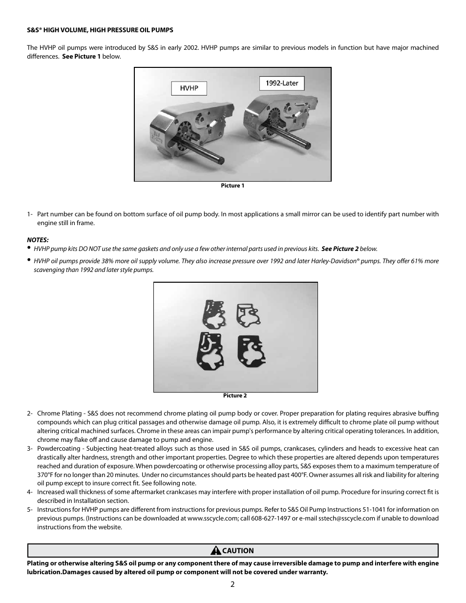 S&S Cycle HVHP Oil Pump Kits for Big Twin User Manual | Page 2 / 10