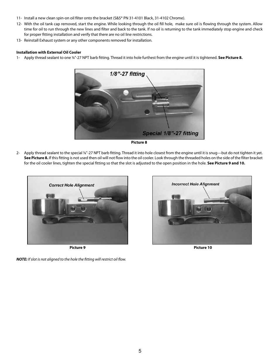 S&S Cycle Billet Oil Filter Mount with Oil Cooler Machining PN 31-4105 User Manual | Page 5 / 8