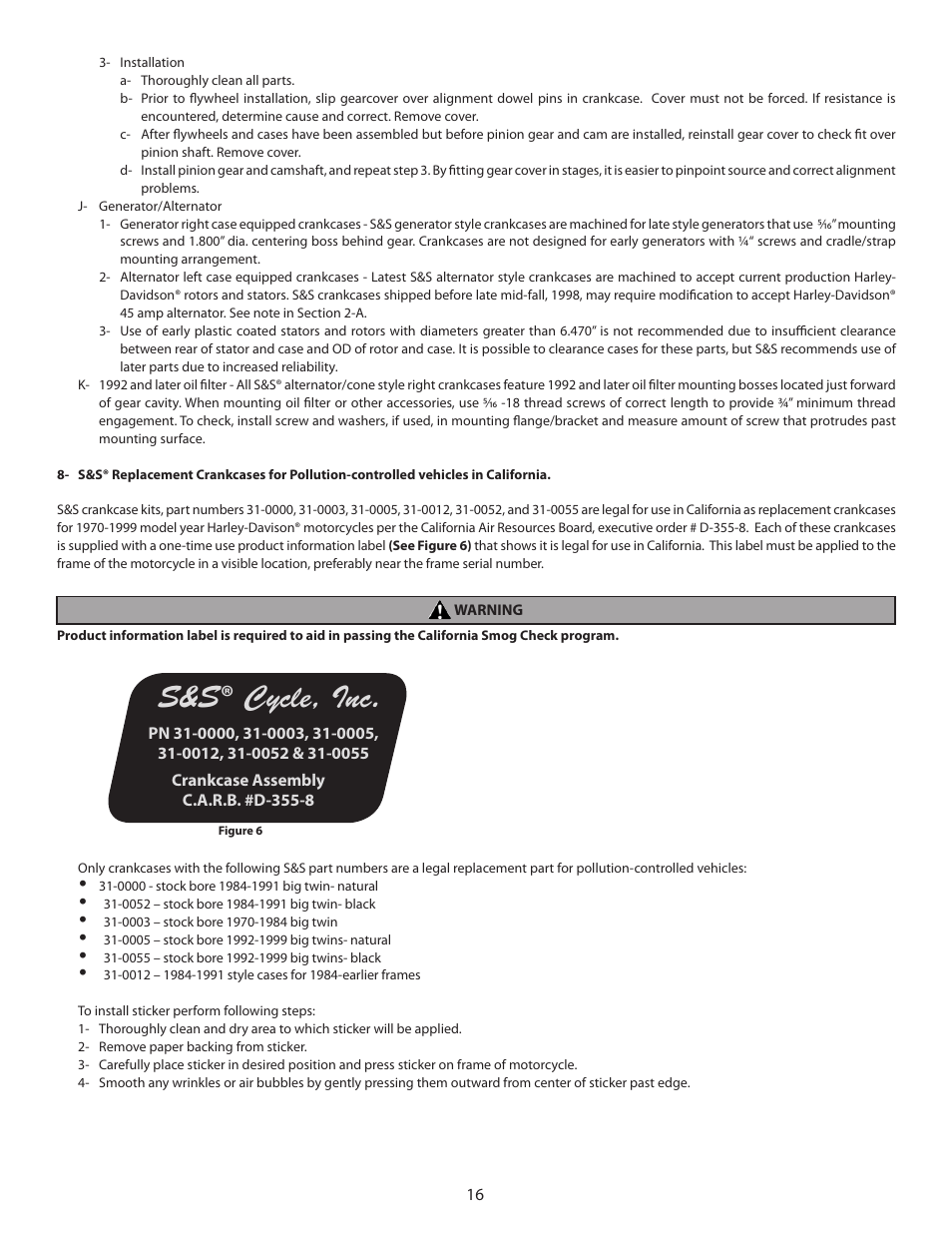 S&s ® cycle, inc | S&S Cycle Super Stock and Special Application Crankcases for 1936-99 Big Twin Engines User Manual | Page 16 / 20