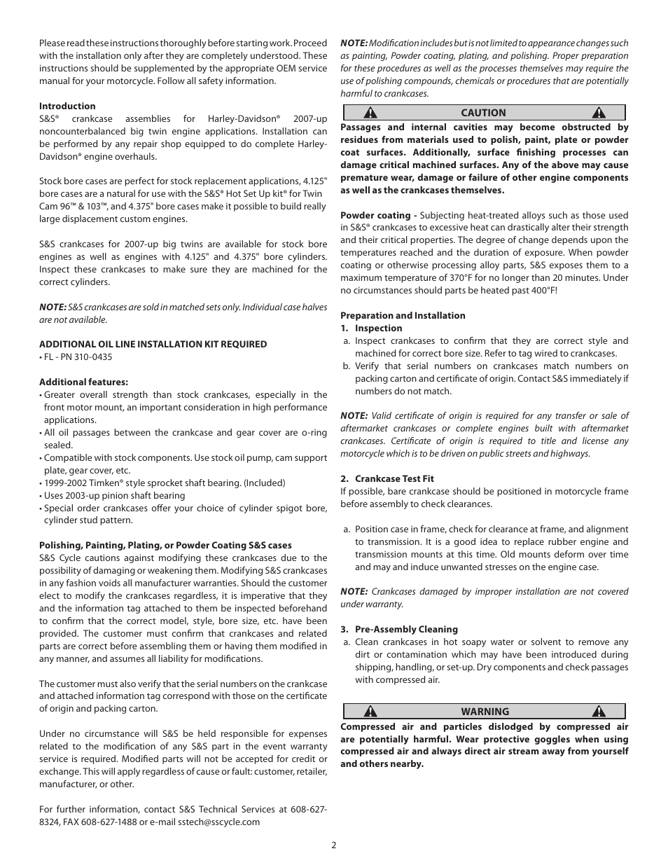 S&S Cycle Crankcases for Harley-Davidson 2007–Up Touring Models With Twin Cam 96/103 Engines User Manual | Page 2 / 9