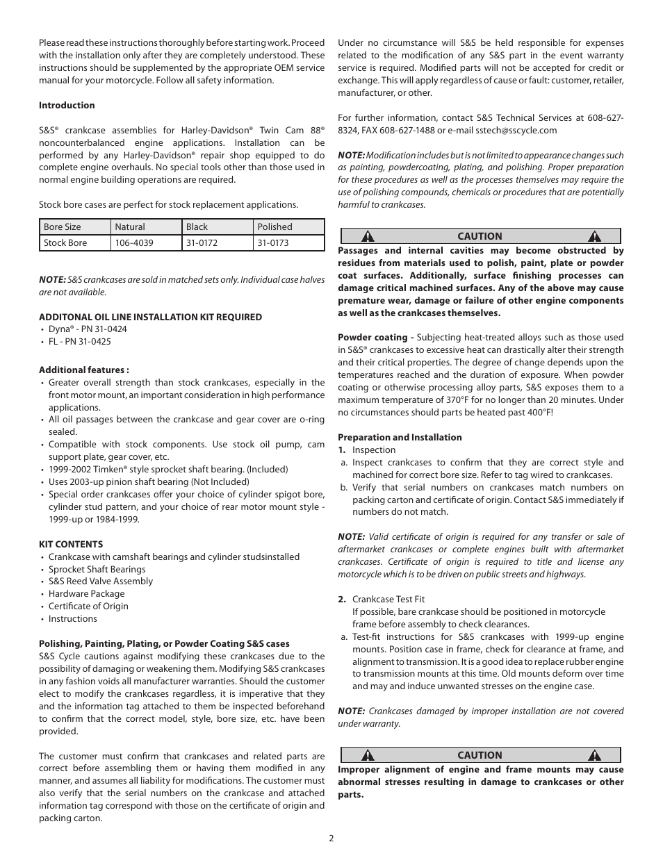 S&S Cycle Crankcase for Harley-Davidson Twin Cam 88 Engines User Manual | Page 2 / 11