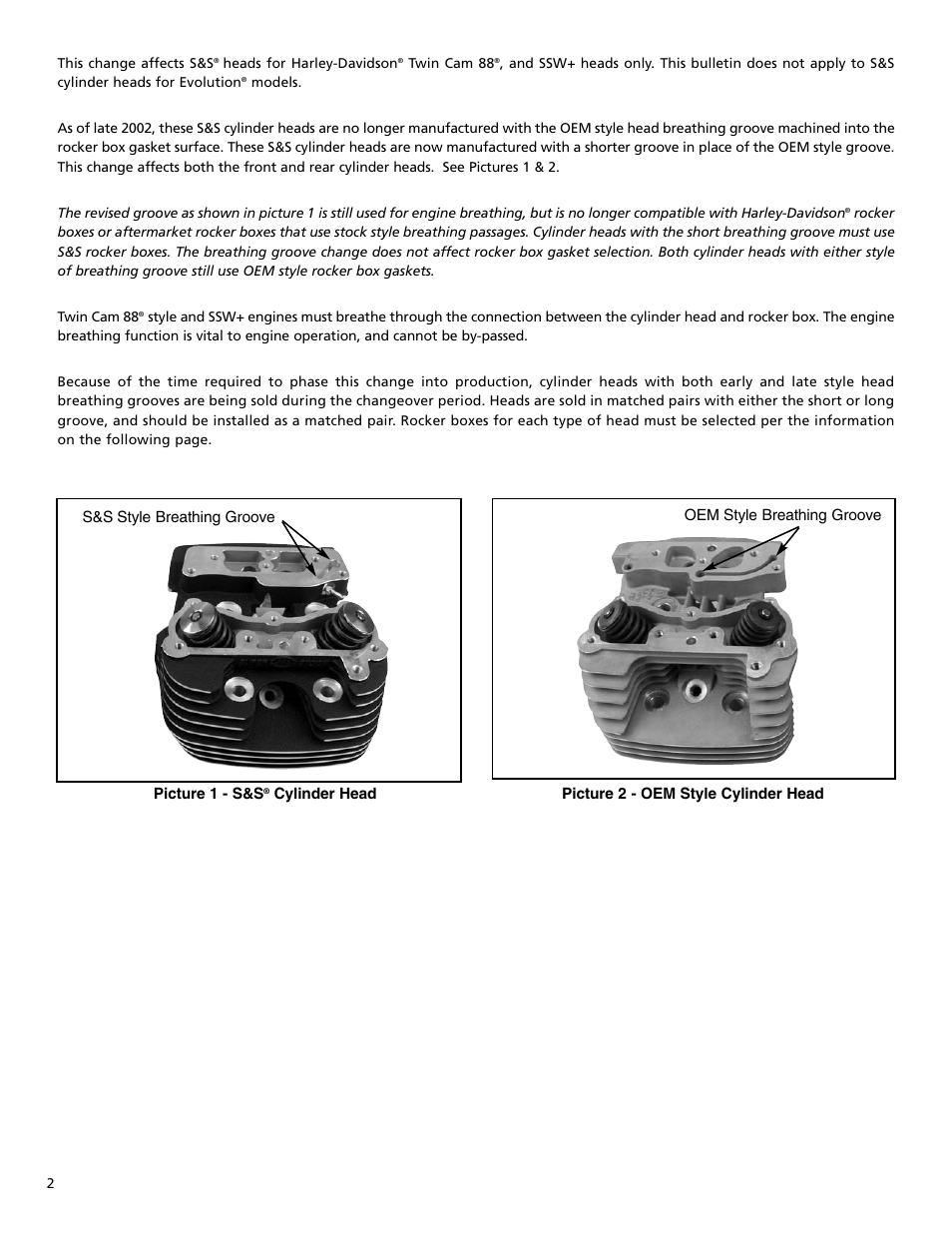 S&S Cycle Head Breathing Groove Change for S&S Super Sidewinder Plus (SSW+) and Heads for Harley-Davidson Twin Cam 88 Models User Manual | Page 2 / 4