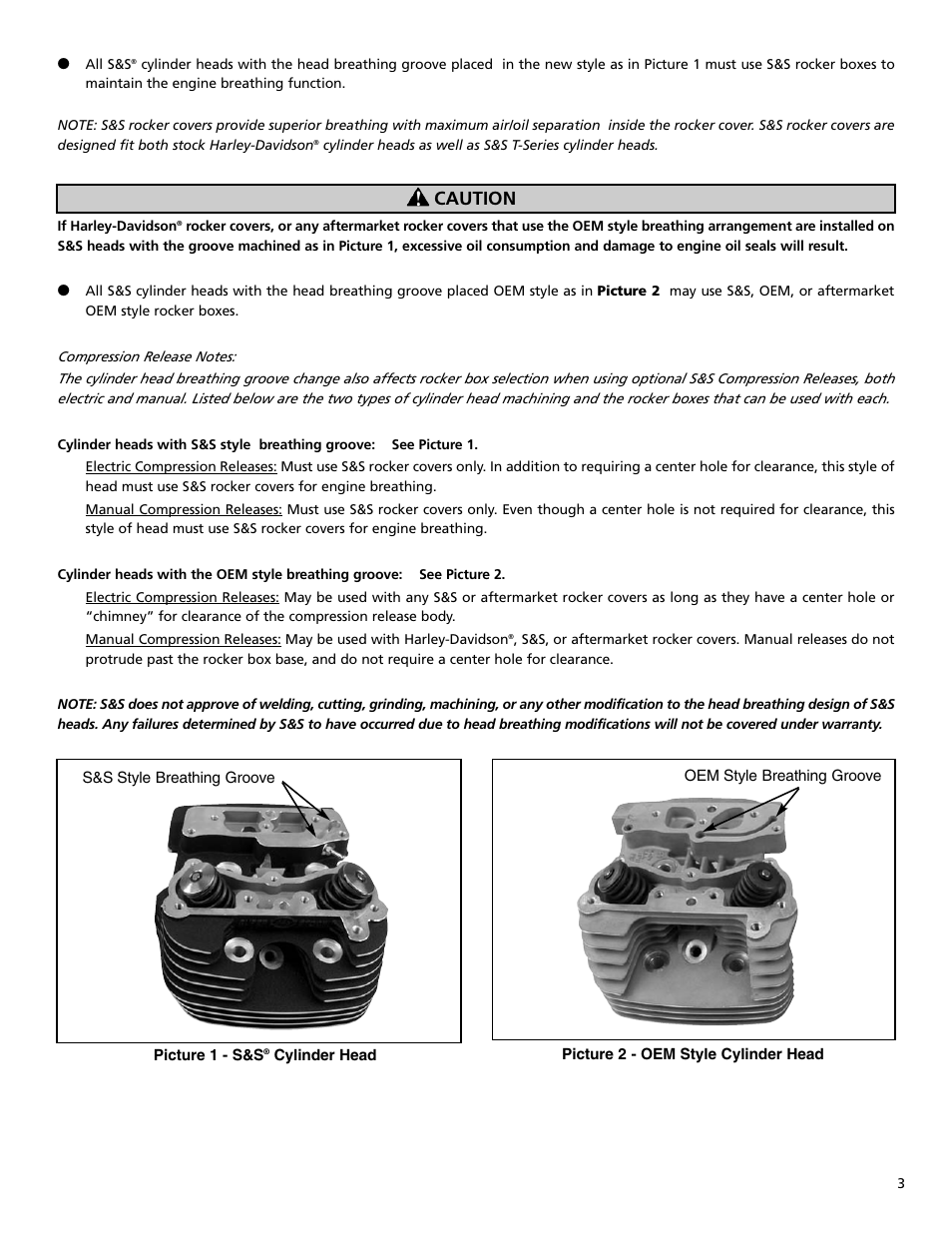 Caution | S&S Cycle Head Breathing Groove Change for S&S Super Sidewinder Plus (SSW+) and Heads for Harley-Davidson Twin Cam 88 Models User Manual | Page 3 / 4