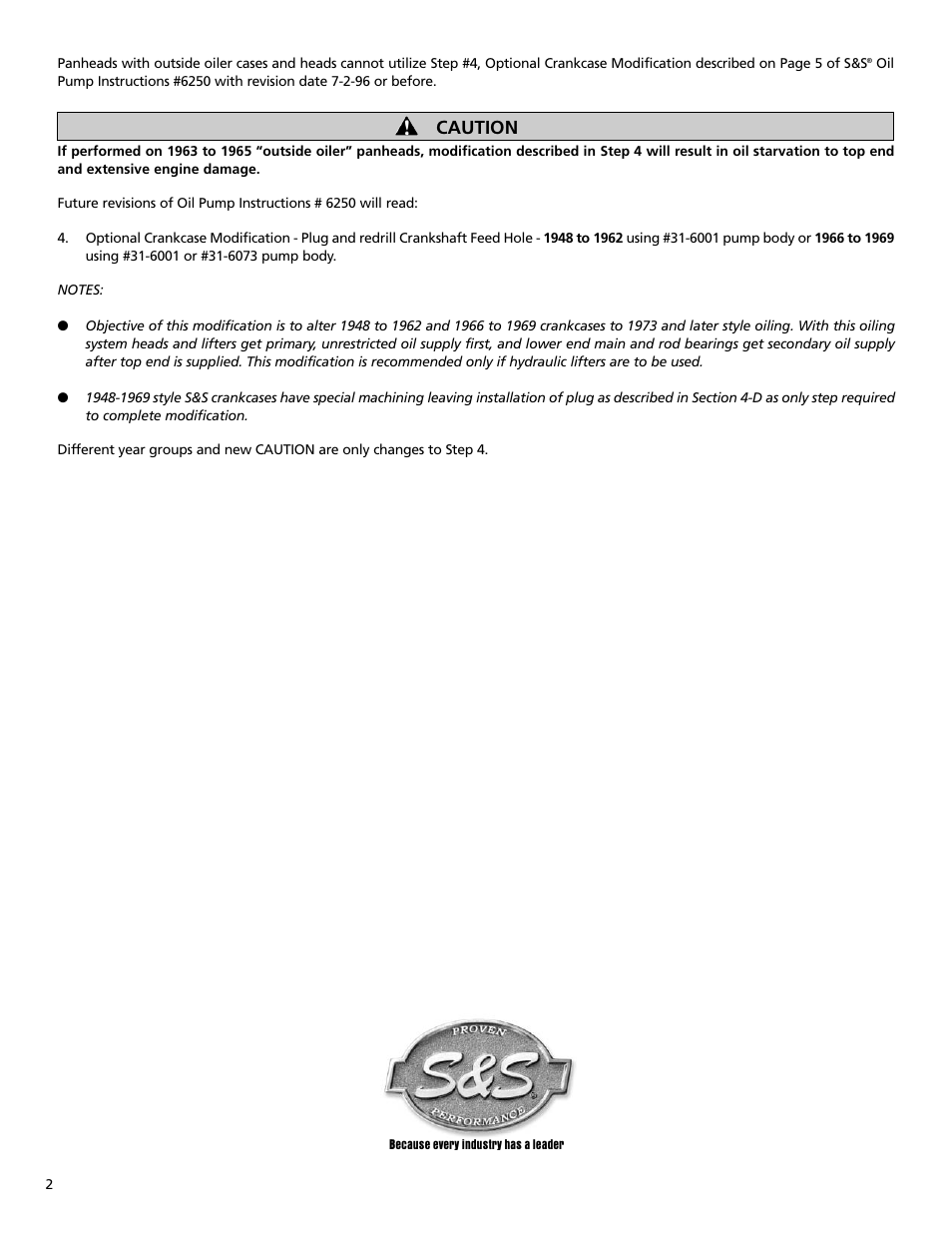 Caution | S&S Cycle OEM Crankcase Modifications for 1963-1965 Outside Oiler Panheads User Manual | Page 2 / 2