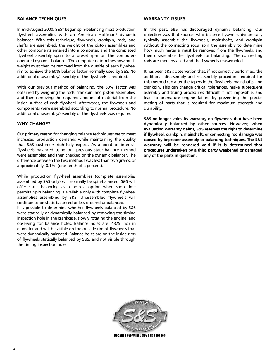 S&S Cycle Dynamic Balancing User Manual | Page 2 / 2