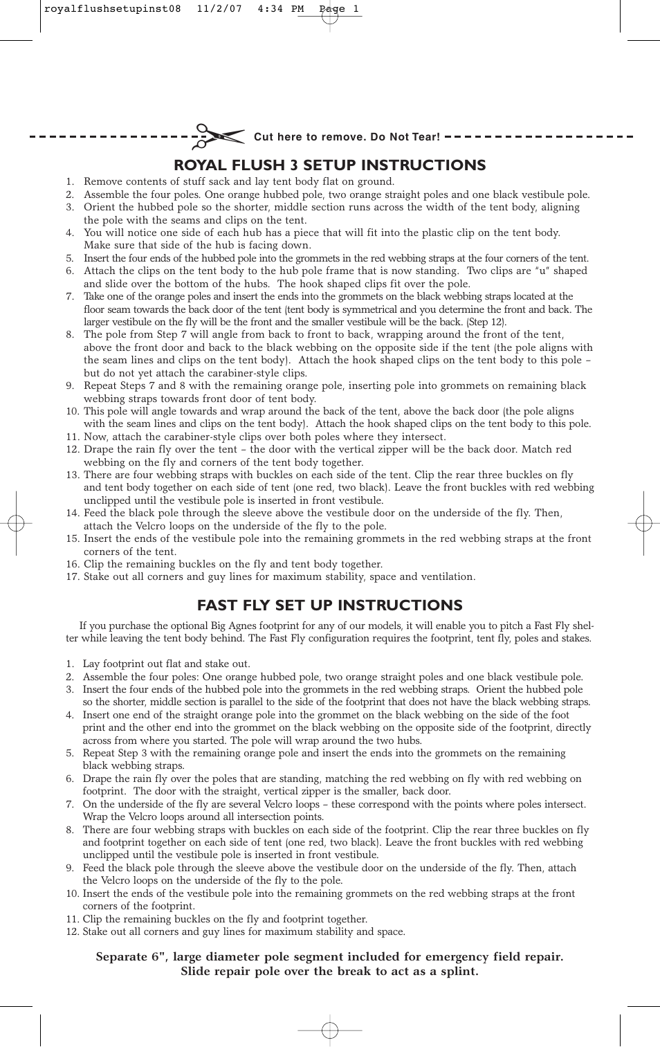 Big Agnes Mine Mountain Series Royal Flush 3 User Manual | 2 pages