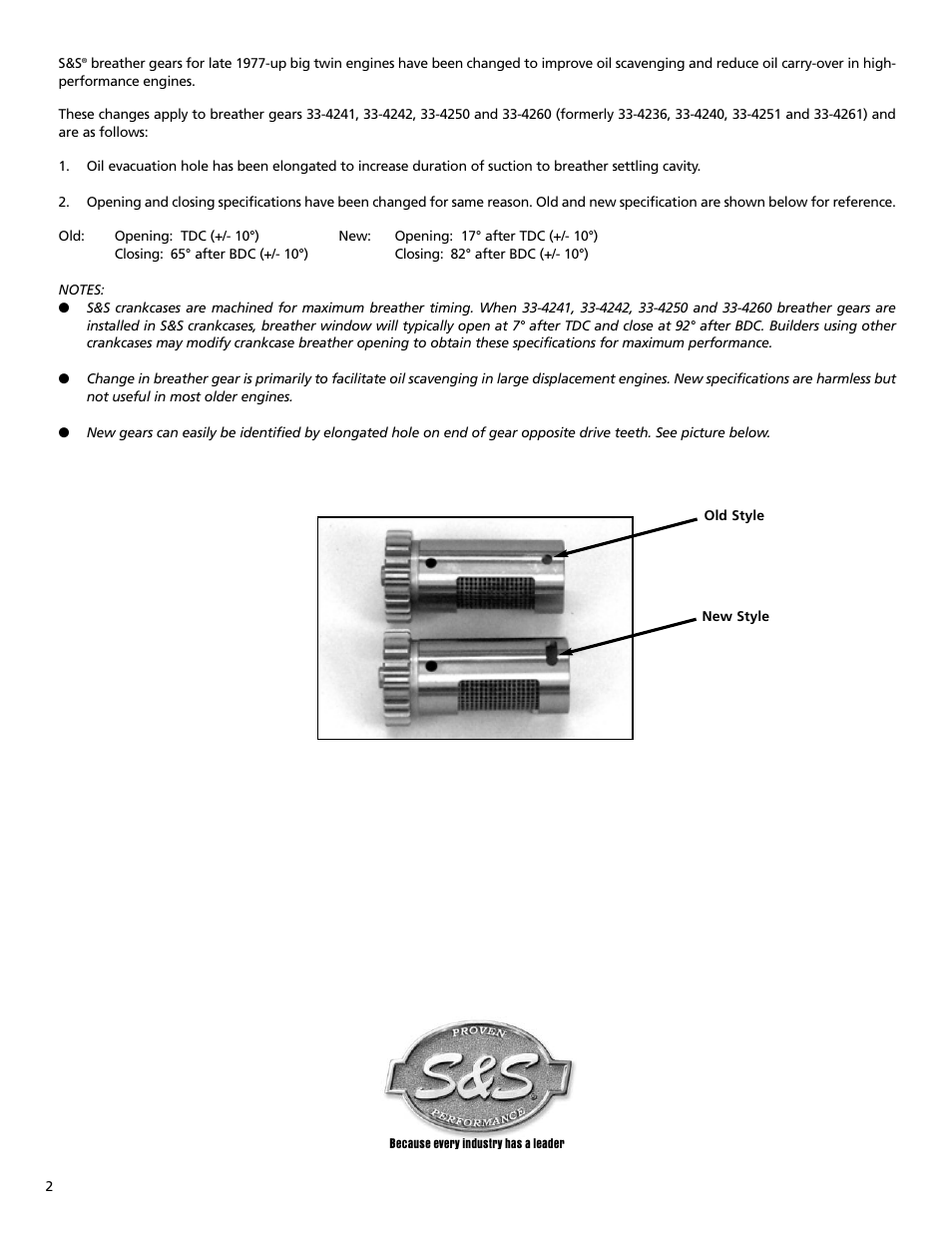 S&S Cycle Change in S&S Breather Gears User Manual | Page 2 / 2