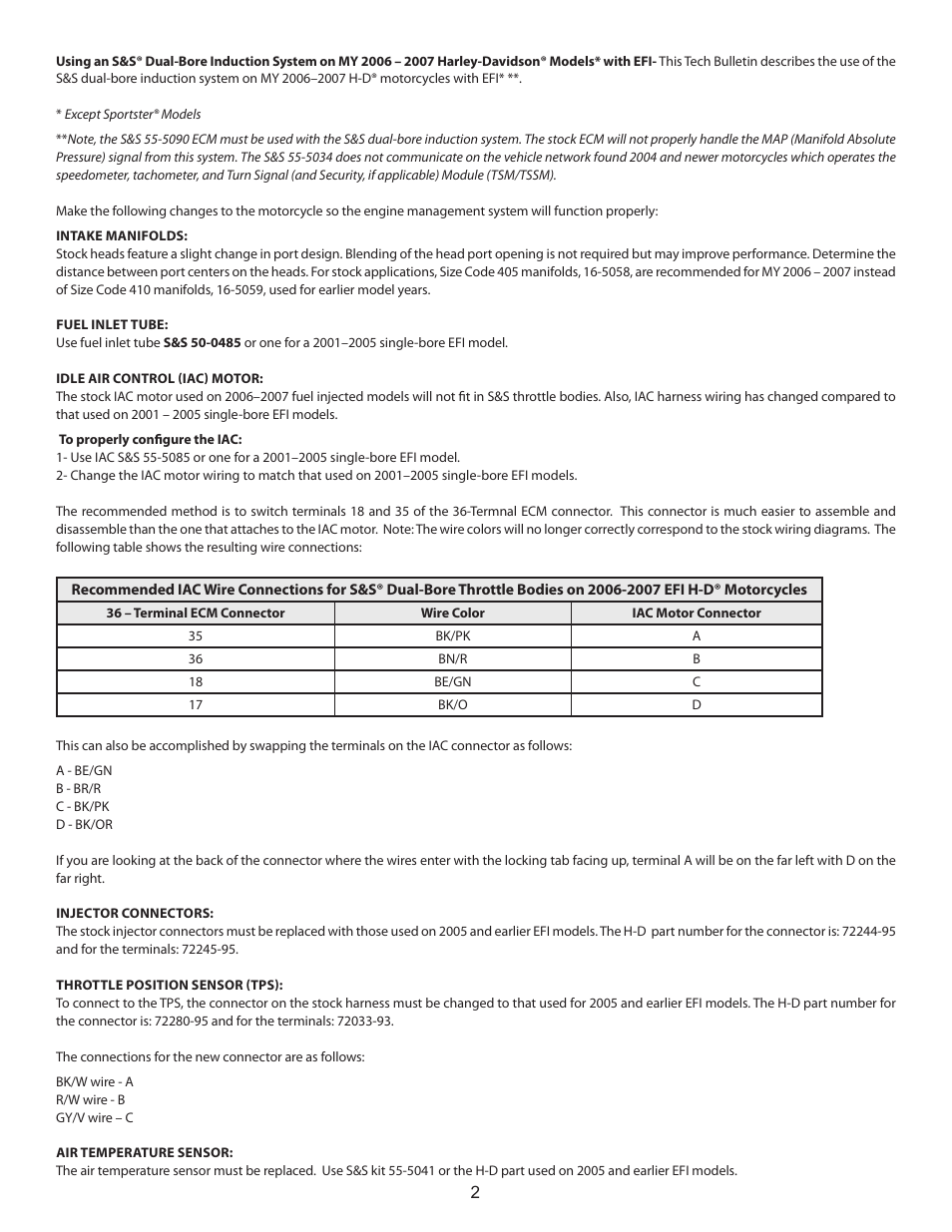 S&S Cycle MY06 Dual Bore Throttle Body User Manual | Page 2 / 2