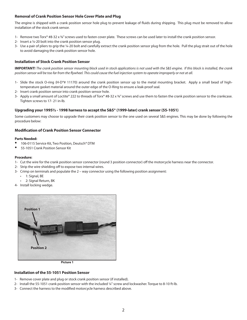 S&S Cycle EFI Stock Crank Position Sensor 1995 1/2 - 1998 User Manual | Page 2 / 2