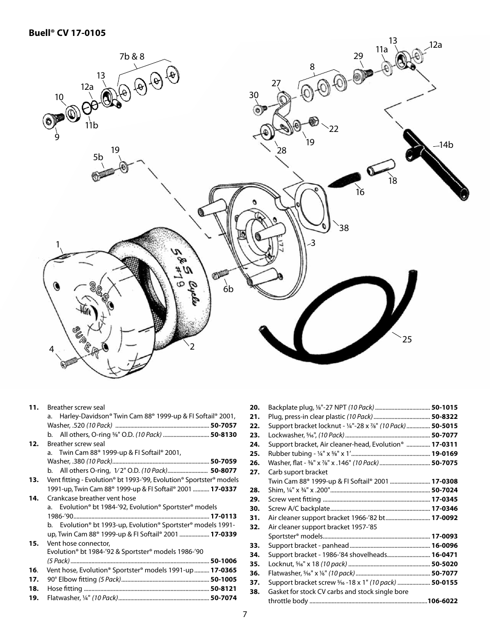 S&S Cycle Air Cleaners for Stock Harley-Davidson Carburetors,1994-up Carbureted Buell Models and all 1999-up Single Runner Fuel Injected Models User Manual | Page 7 / 8