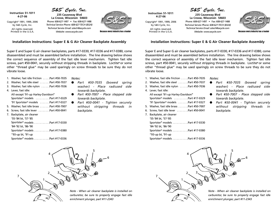 S&S Cycle Super E & G Air Cleaner Backplate Assembly User Manual | 1 page