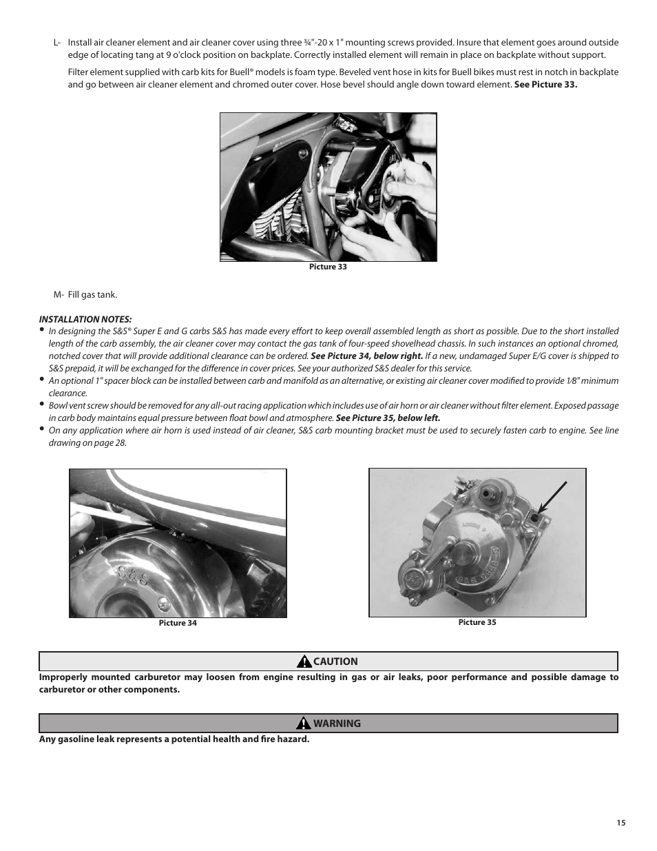 S&S Cycle Super E and G Series Shorty Carburetors User Manual | Page 15 / 36