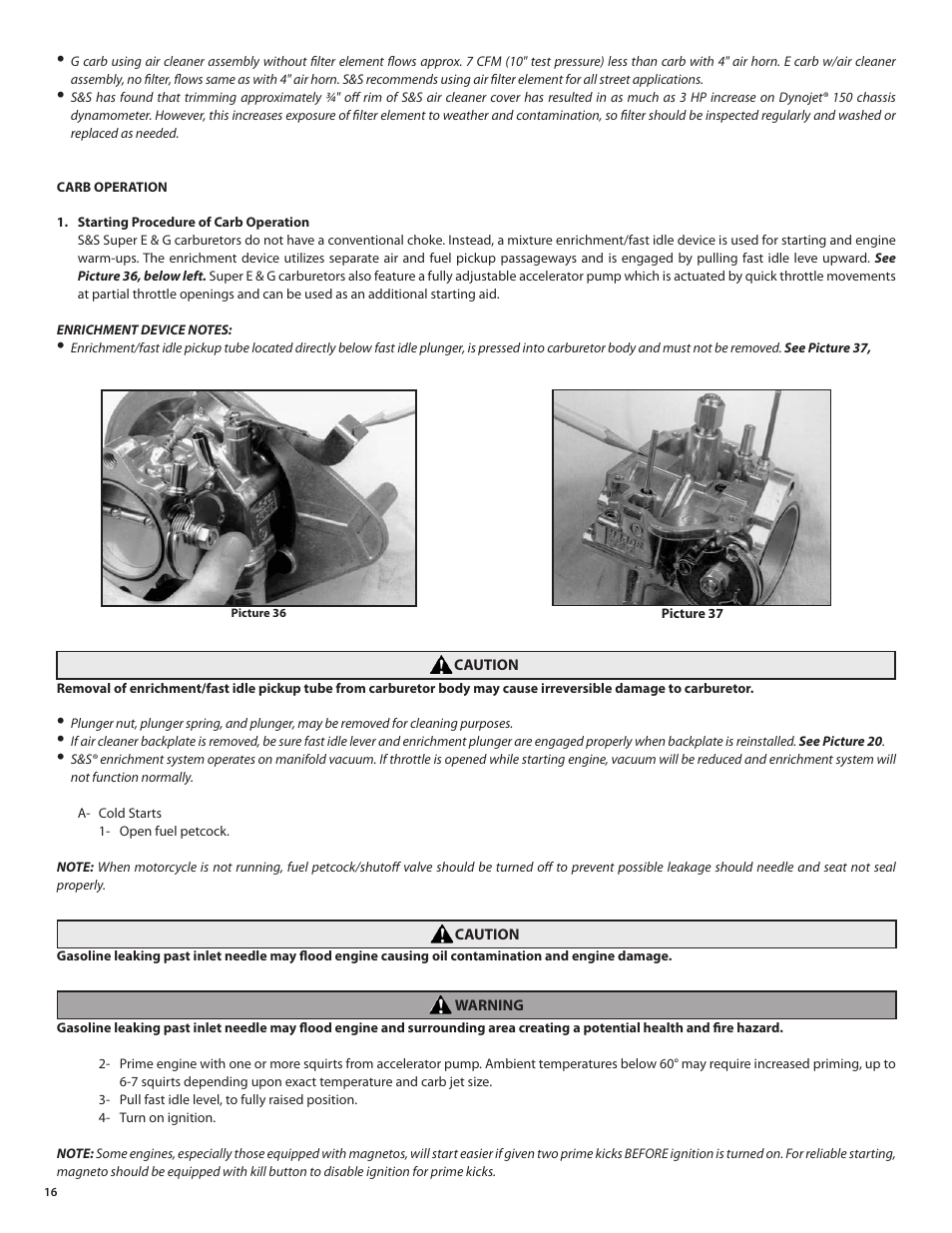 S&S Cycle Super E and G Series Shorty Carburetors User Manual | Page 16 / 36