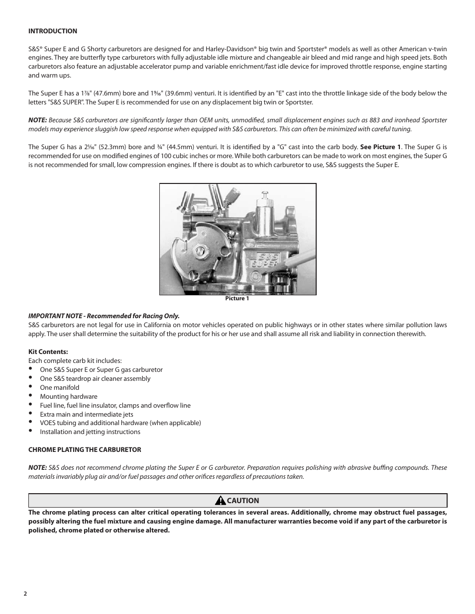 S&S Cycle Super E and G Series Shorty Carburetors User Manual | Page 2 / 36