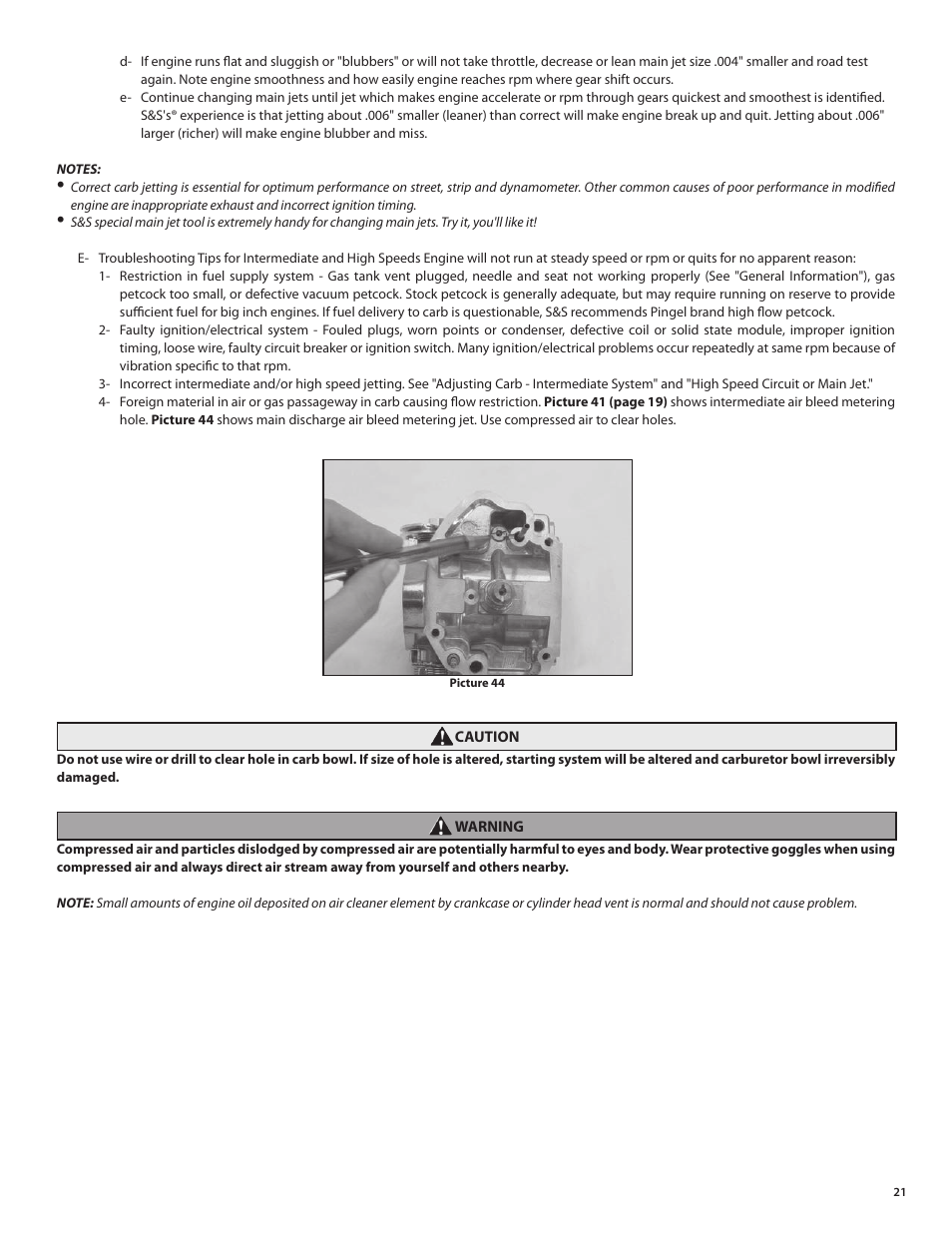 S&S Cycle Super E and G Series Shorty Carburetors User Manual | Page 21 / 36