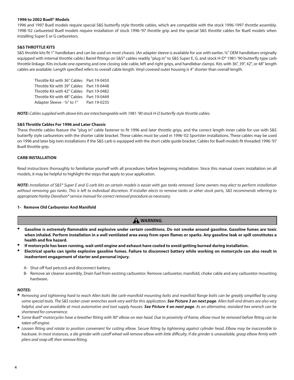 S&S Cycle Super E and G Series Shorty Carburetors User Manual | Page 4 / 36