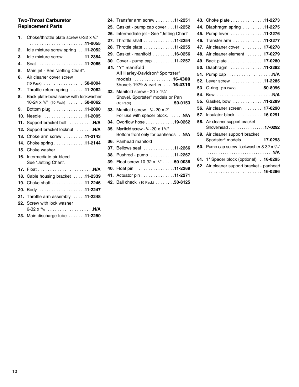 S&S Cycle TWO THROAT Carburetor (Serial E1190 & Higher) User Manual | Page 10 / 12