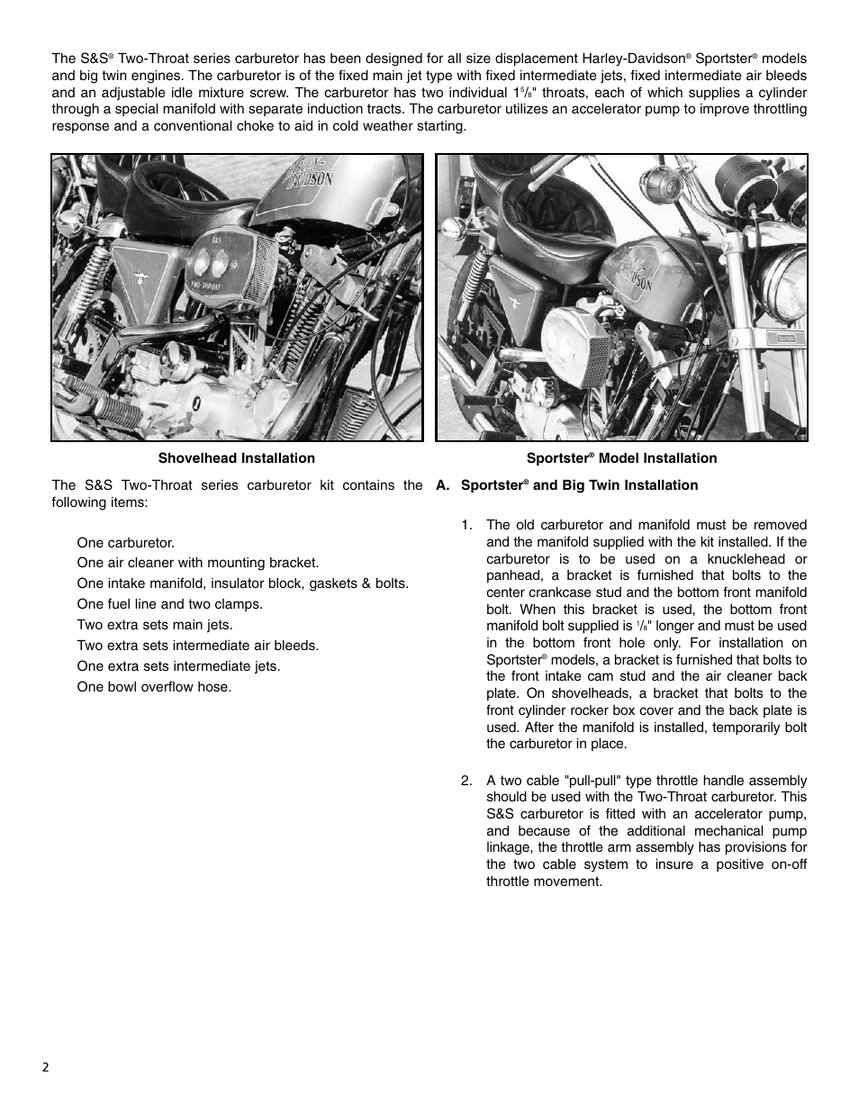 S&S Cycle TWO THROAT Carburetor (Serial E1190 & Higher) User Manual | Page 2 / 12