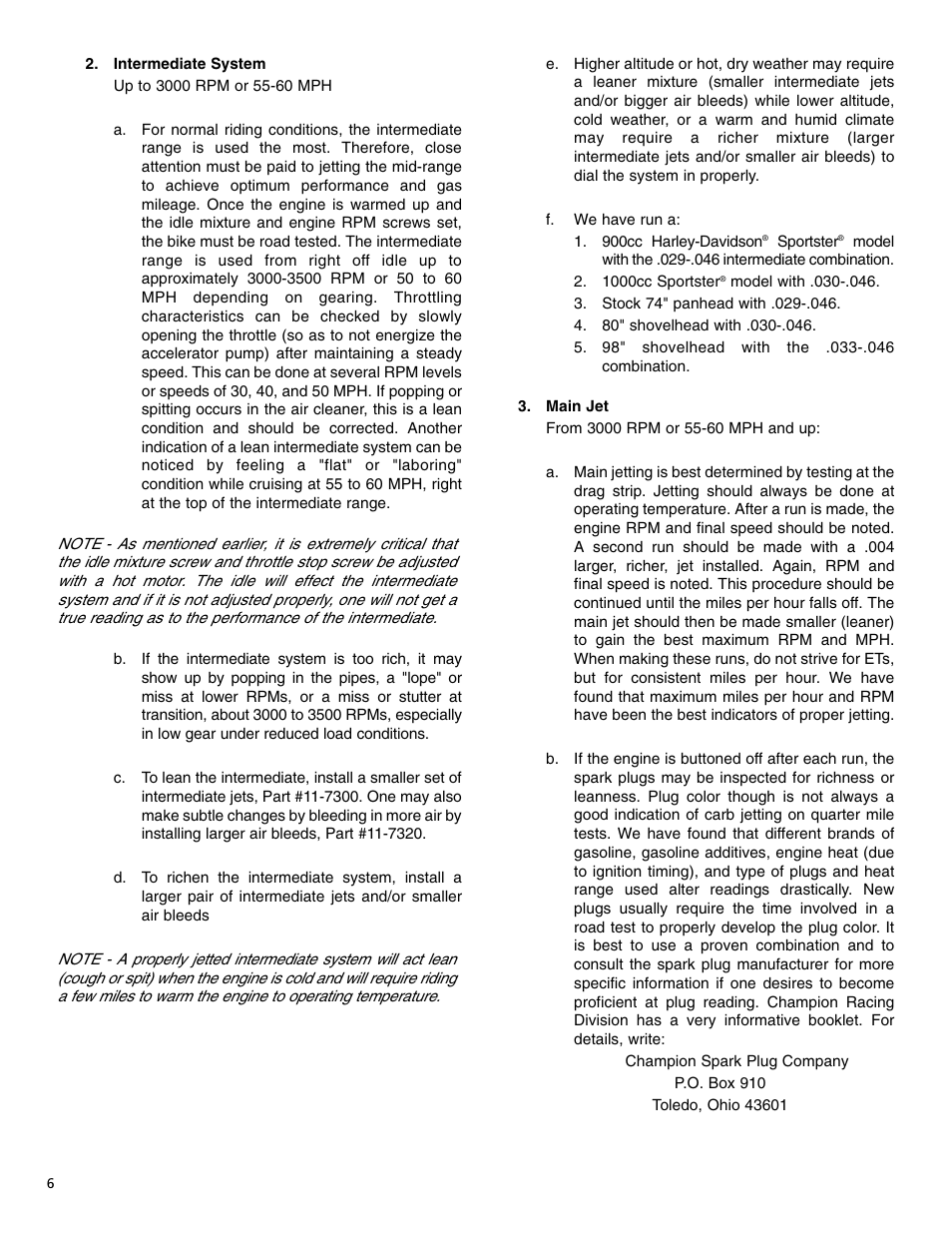 S&S Cycle TWO THROAT Carburetor (Serial E1190 & Higher) User Manual | Page 6 / 12