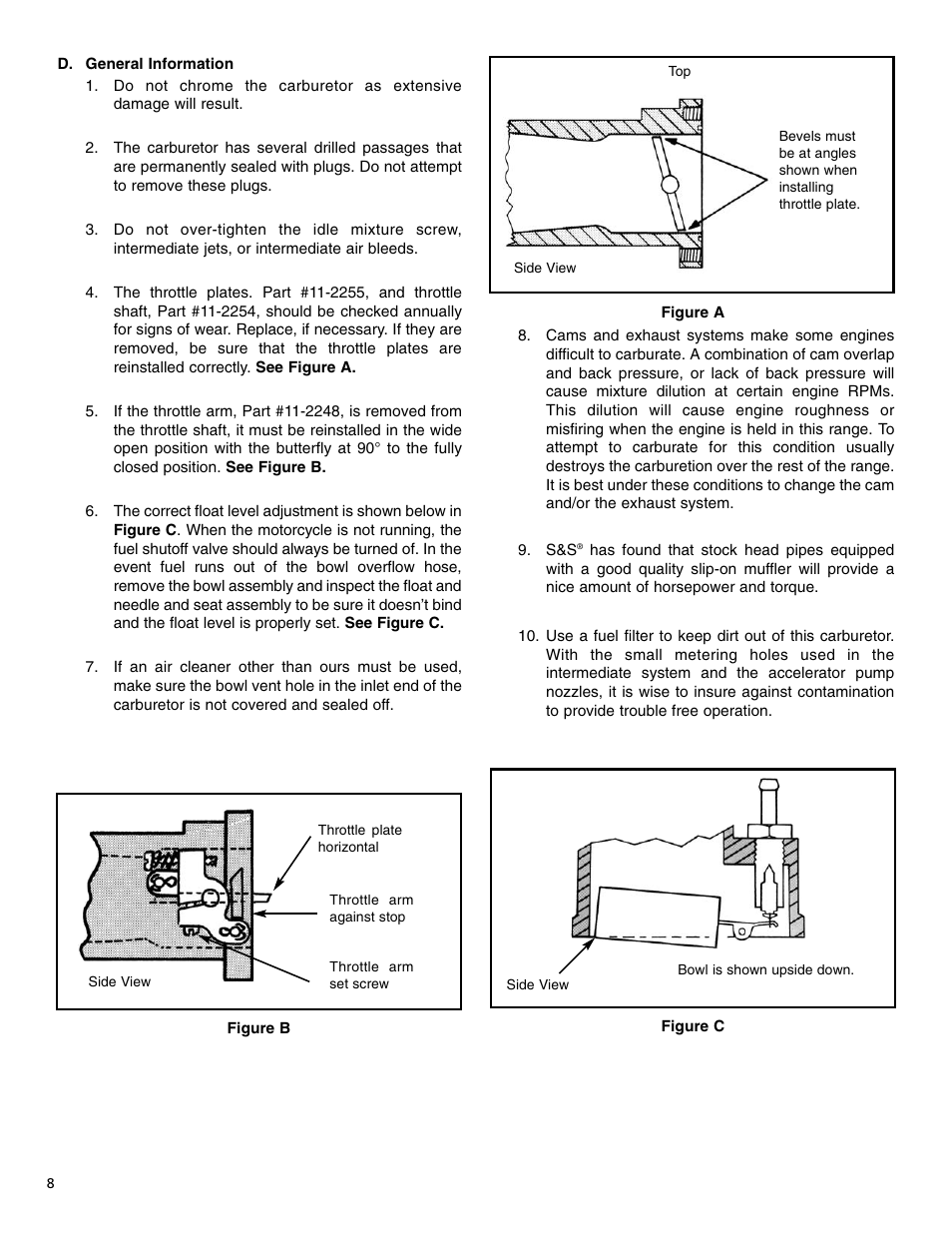 S&S Cycle TWO THROAT Carburetor (Serial E1190 & Higher) User Manual | Page 8 / 12