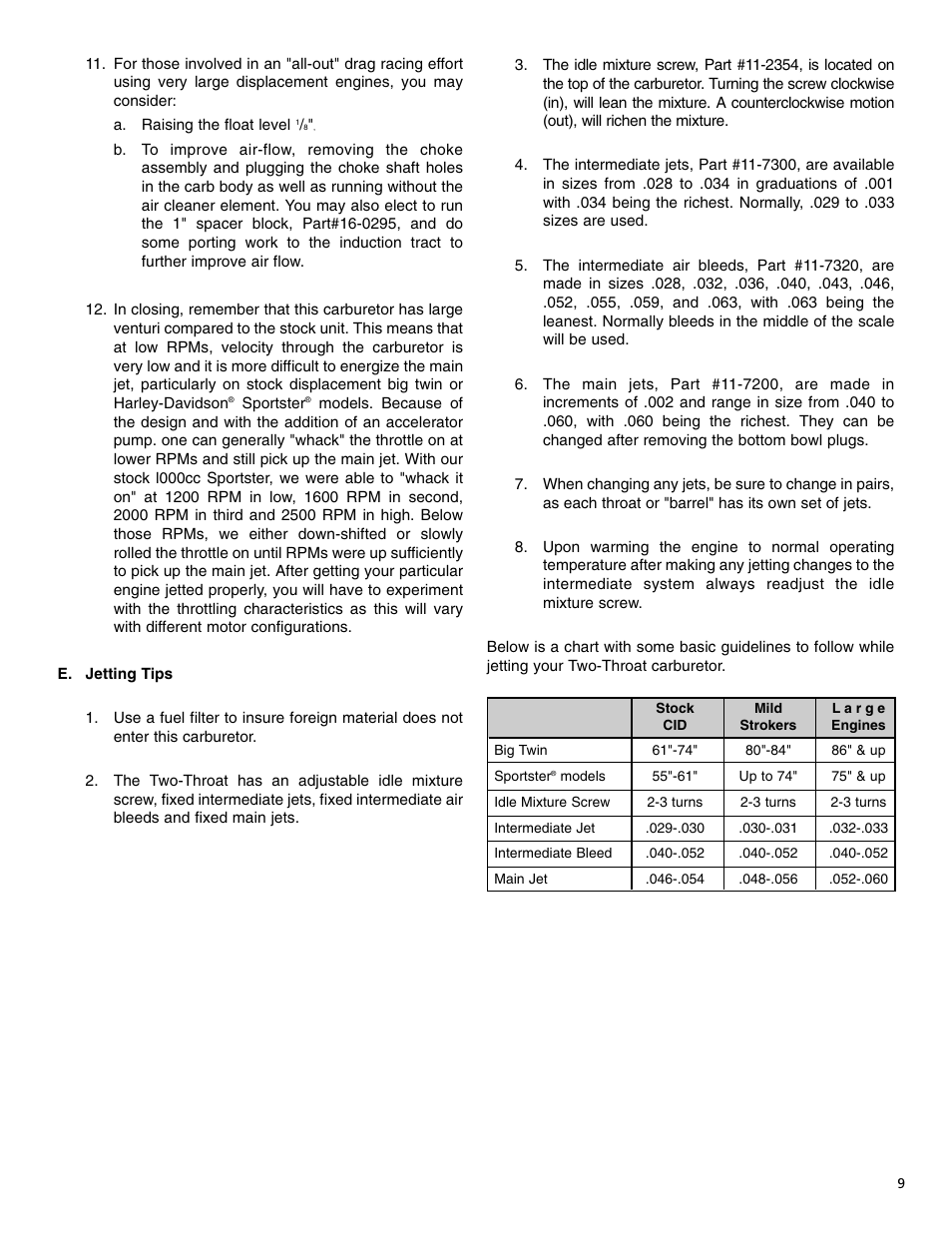 S&S Cycle TWO THROAT Carburetor (Serial E1190 & Higher) User Manual | Page 9 / 12