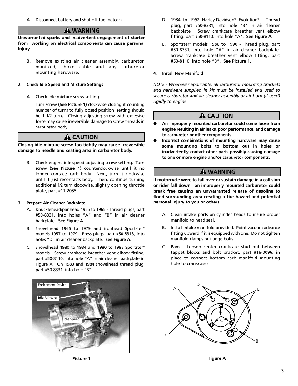 Warning caution, Caution warning | S&S Cycle Super B Series Carburetor User Manual | Page 3 / 12