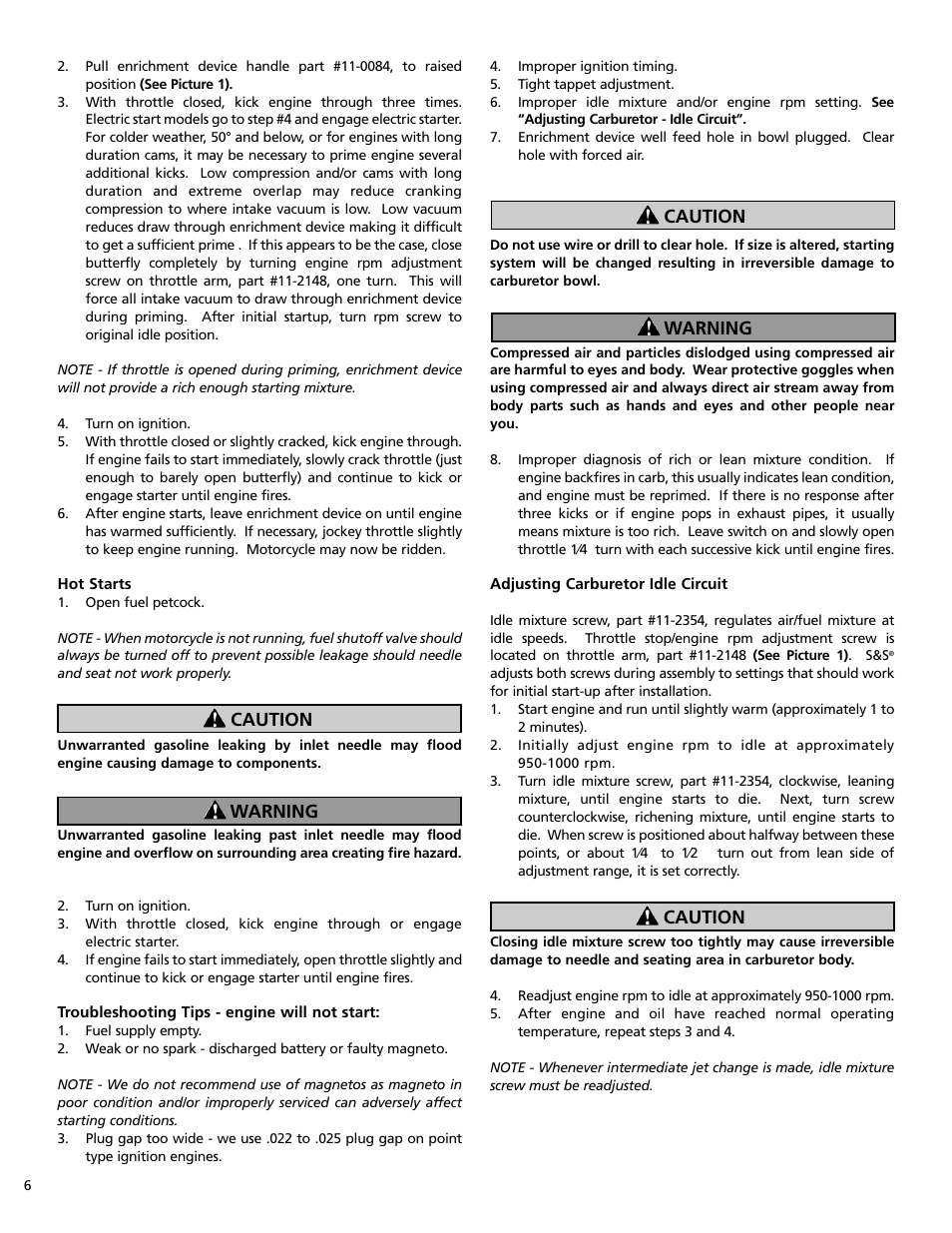 Caution warning caution warning caution | S&S Cycle Super B Series Carburetor User Manual | Page 6 / 12