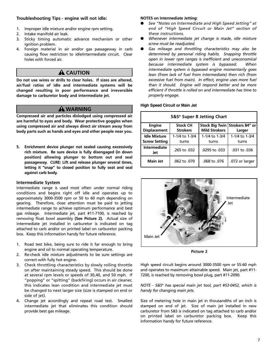 Caution warning | S&S Cycle Super B Series Carburetor User Manual | Page 7 / 12