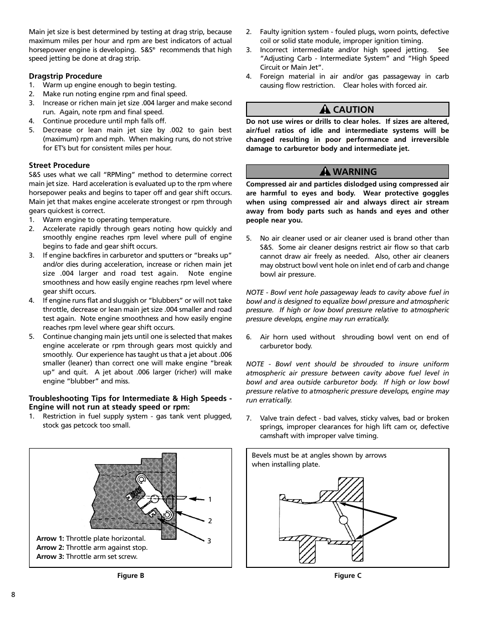 Caution warning | S&S Cycle Super B Series Carburetor User Manual | Page 8 / 12